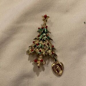 Gold and Green Christmas Tree Brooch